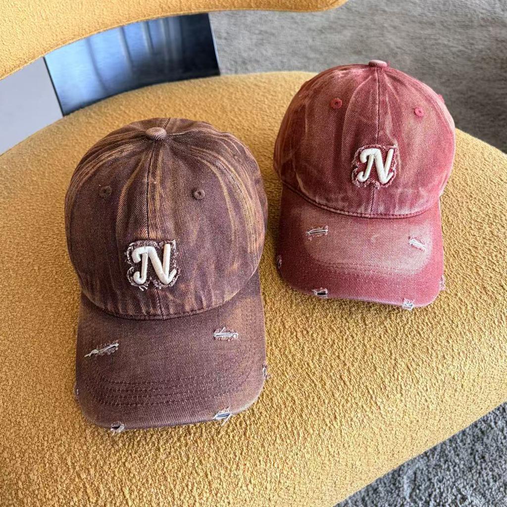 Vintage Washed Cotton Denim Baseball Cap For Men Women Embroidered Letter Duck Tongue Hat Punk Holes Adjustable Peaked Caps