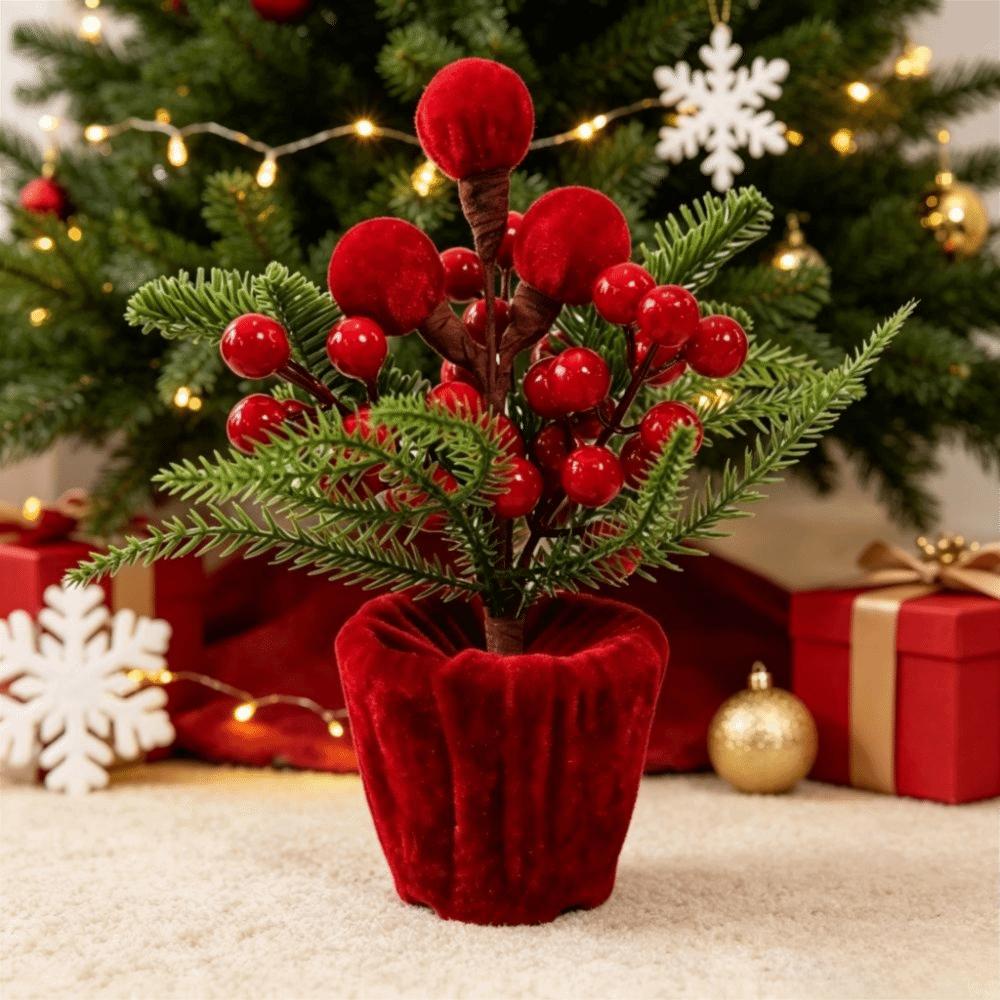 Miniature Christmas Table Decoration Fabric Mini Potted Christmas Tree Holiday Display