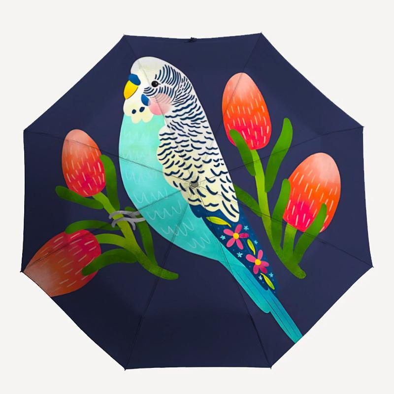 

1pc Parakeet Blossom Automatic Open/close Umbrella, 8-Rib sturdy structure, Portable Travel Umbrella, Parties, Everyday Useb084
