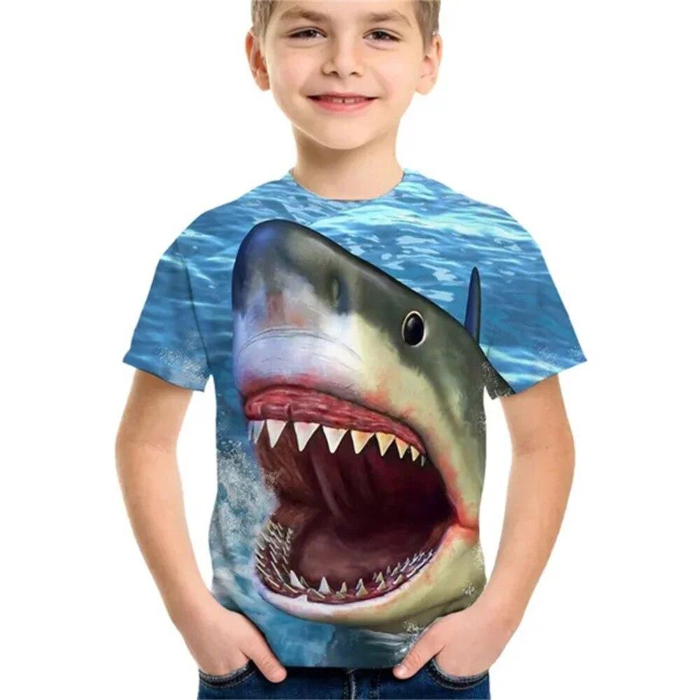 Shark Tshirt Kids Clothes Summer Animals Blue Sea T-Shirt For Boy Tee Shirt Children Top 2026 Short Sleeve 3d Print Girls Tees