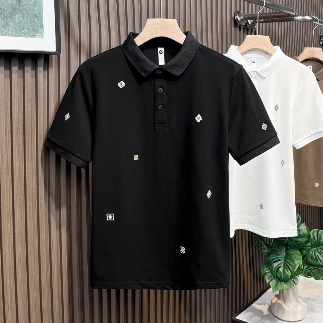 

Мужская модная приталенная рубашка поло с лацканами - Лето 2023 Футболка в корейском стиле 2XL чёрный