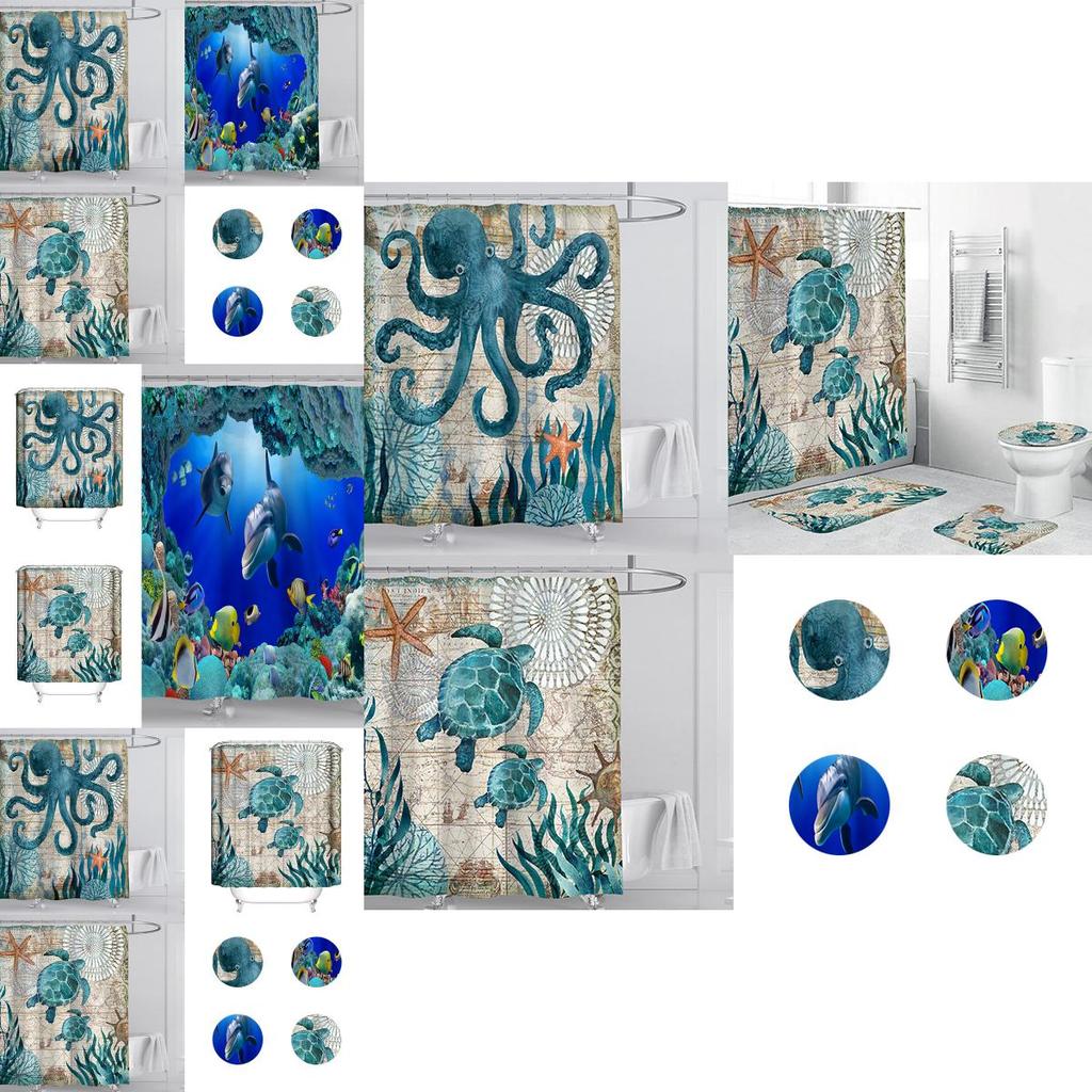 Eco-friendly Sea Turtle Octopus Shower Curtain Featuring Soft Polyester Fiber And Easy Installation Hooks