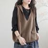 Women Autumn Winter Knitted Vest Sweater with Hood Loose Casual Ethnic Style Waistcoat