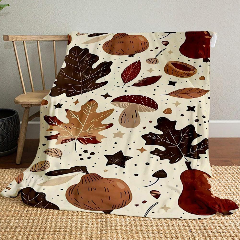 1PC Autumn LeavesOutdoor Flannel Blanket - Soft Plush Decor for Picnics, Camping, Bedroom, Playroom, Office, or Lunch Break 1342A