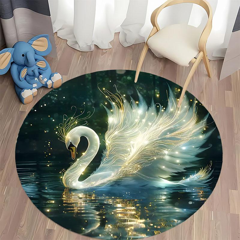 Luminescent Swan Design Round Carpet for Tranquil Spaces round carpet for home sofa bedroom, gift