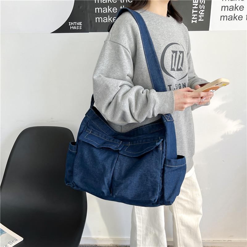 Джинсовая сумка Женская большая вместительная сумка через плечо Студенческая сумка через — фото 16