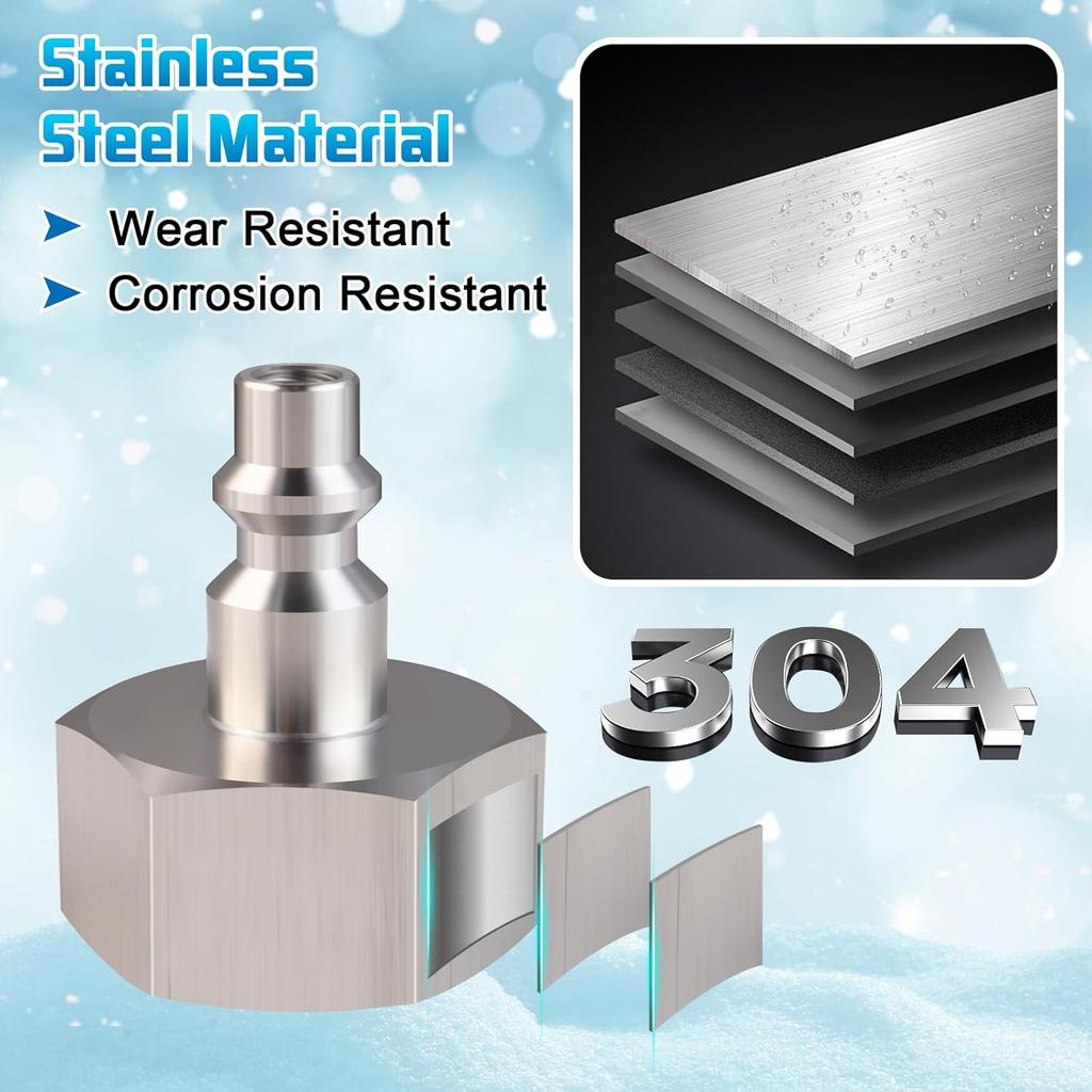 Boltigen RV Blow Out Winterizing Adapter, Stainless Steel Sprinkler Blowout Plug, 1/4 Air Compressor Quick Connect To 3/4 Garden Hose Thread, RV