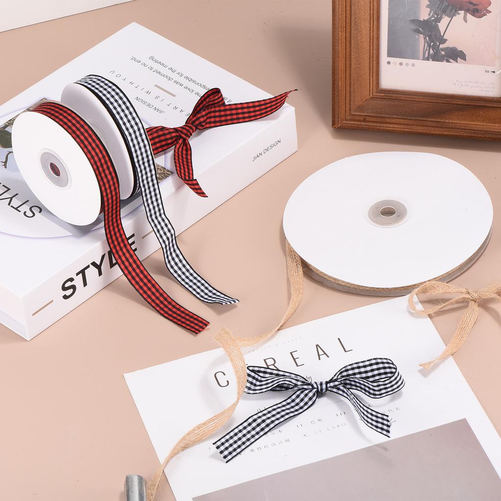 Christmas Ribbon Buffalo Plaid Ribbon Gingham Ribbon for Thanksgiving Bow Wreath Craft Gift Wrapping Party Black Red Beige