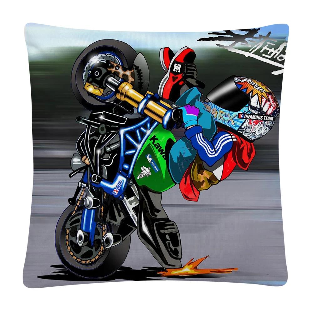Stunt Sports Cartoon Pattern Soft Polyester Pillow Case for Sofa Home Car Decoration Pillowcase