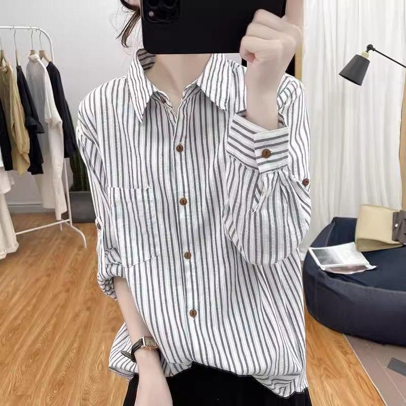 Dámská oversized texturovaná košile na knoflíky, ležérní halenka s dlouhým rukávem a kapsou