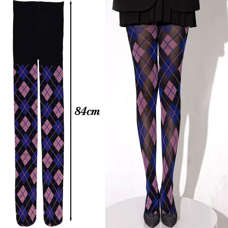 Women S Argyle Plaid Mesh Sheer Tights High Waisted Stockings Pantyhose Lingerie Slim Plaid Retro High Stockings Hosiery One Size