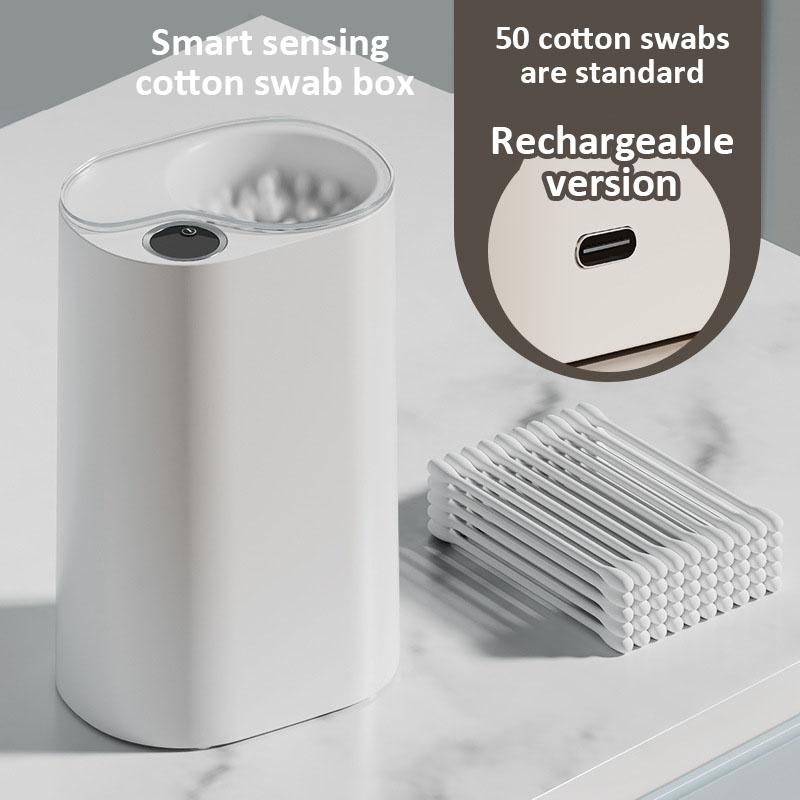 Induction Cotton Swab Box Automatic Dispenser Cotton Swab Container Box Dustproof Lid Makeup Organizer for Bathroom Home Storage