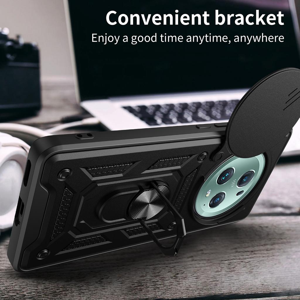 For Honor Magic5 Pro Case with Slide Camera Lid PC+TPU Kickstand Phone Cover