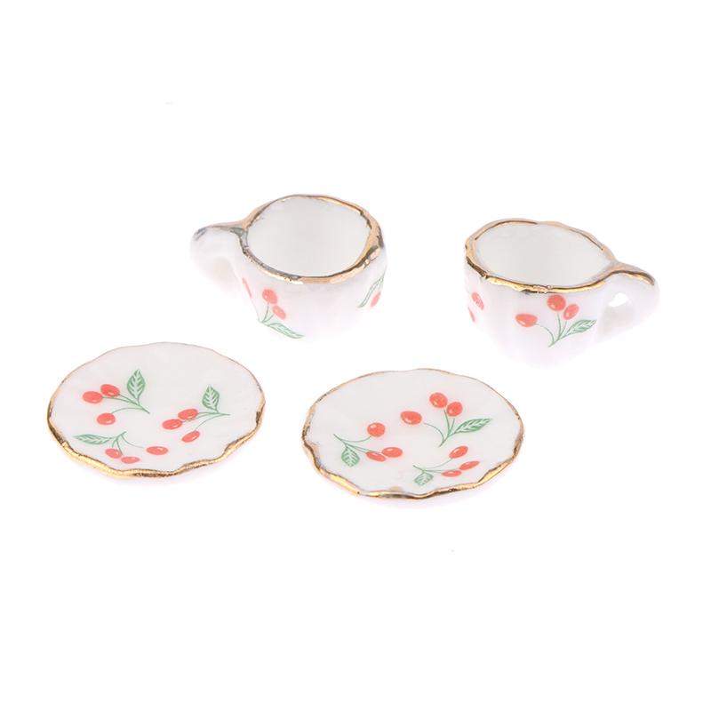 1Set/2Pcs 1:12 Dollhouse Miniature Cherry Ceramic Cup Saucer Kitchen Tableware Model Decor Toy Doll House Accessories