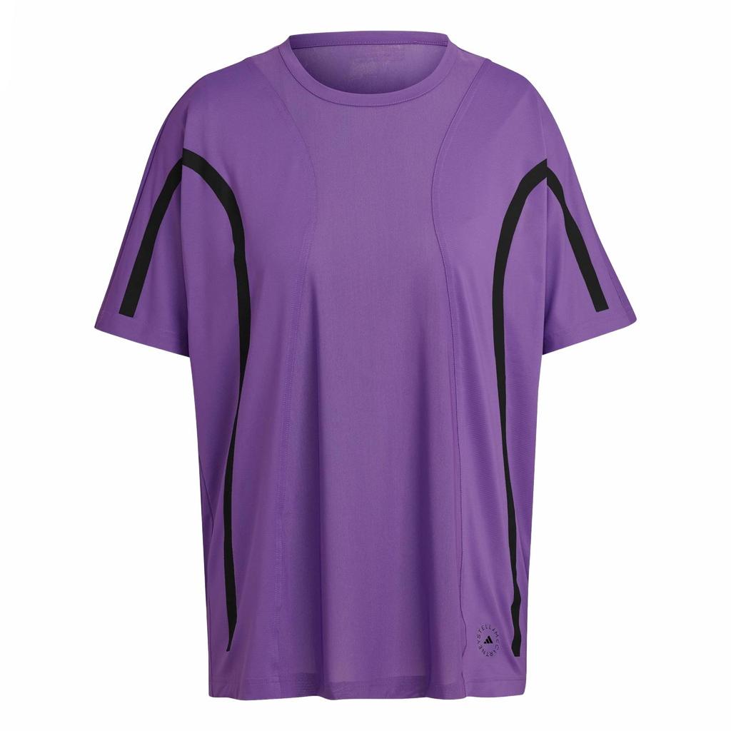 Adidas X Stella McCartney Color Block Loose Short Sleeve T-Shirt, Contrast Color Soft Casual Daily Tops Women Bright Purple White HH7220