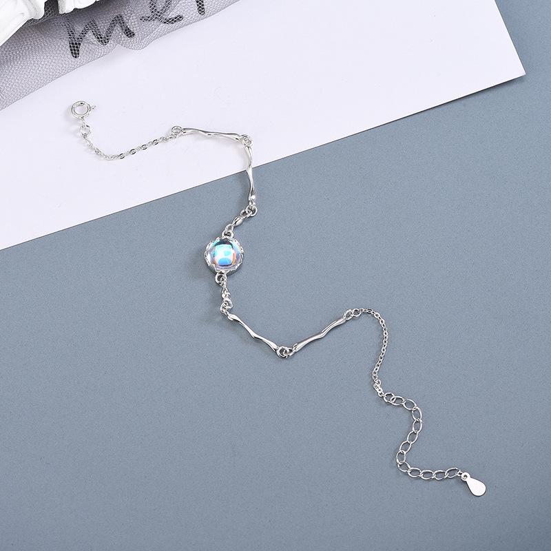 S925 Silver Wicker Bracelet with Mermaid Tears Crystal - Japanese Luxury Long-Distance Relationship Christmas Gift