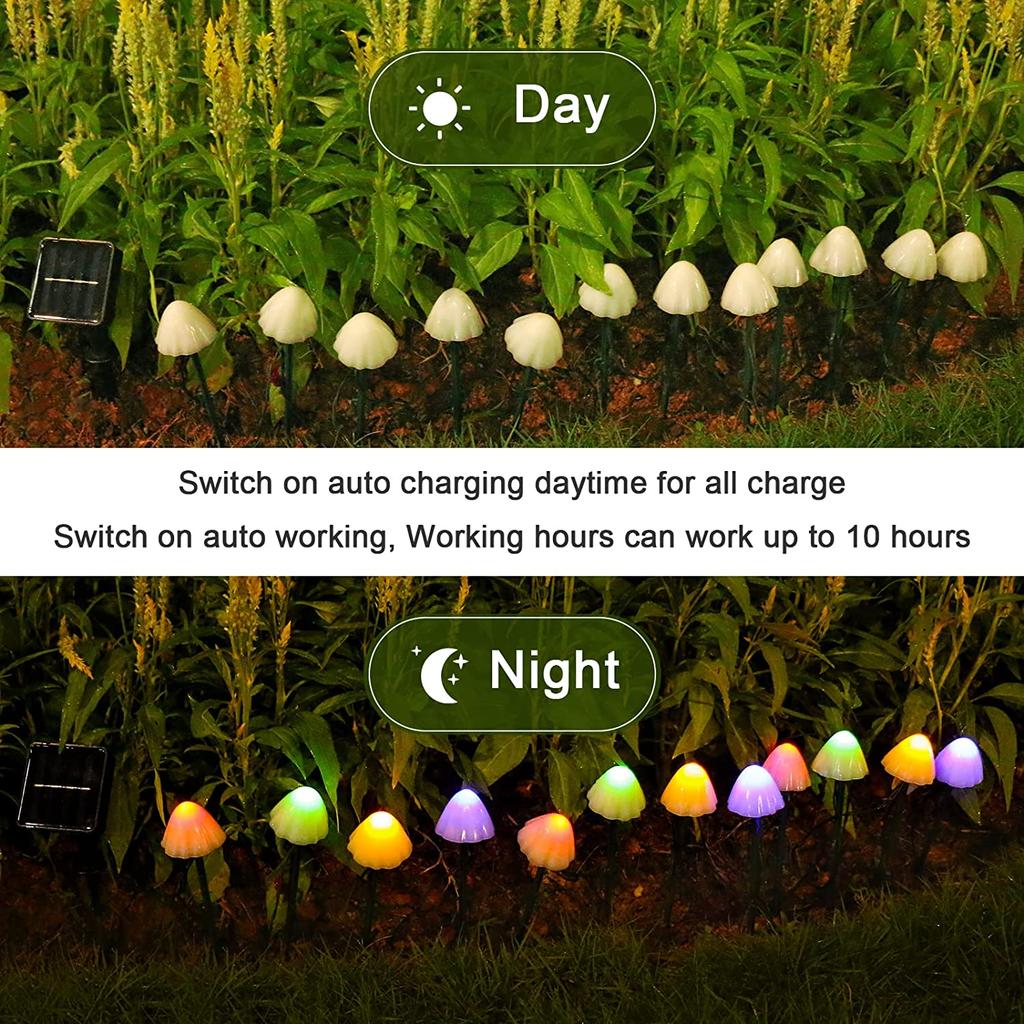 1PC 10 LED Solar Mushroom Lights Outdoor Waterproof Decorative Street Lights for Lawn Garden Patio Christmas Holiday Decoration