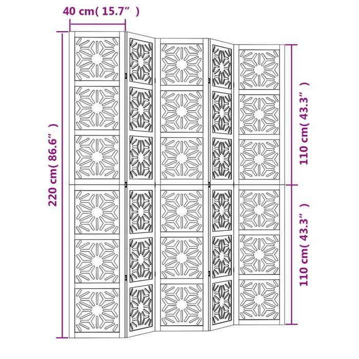 VidaXL Cloison de Séparation 5 Panneaux, Séparateur de Pièce, Écran d'Intimité, Paravent de Salon Chambre, Marron Noir 358808