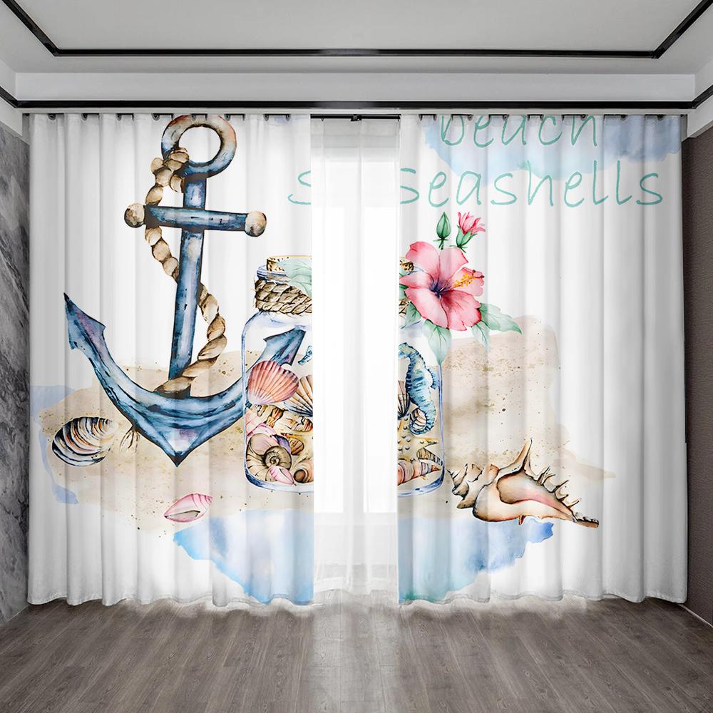 

2PC Home Decoration Curtains, Navigation Background With Rod Pocket Curtains, Suitable For Kitchens, Cafes, Living Rooms 75x166cm&Without mount