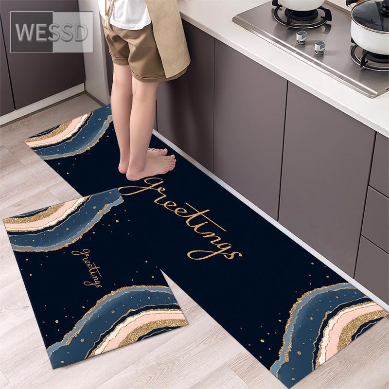 Non-slip Washable Kitchen Mats Set 2 Pieces Modern Floor Mat Home Black Rug For Living Room Bedside Mat