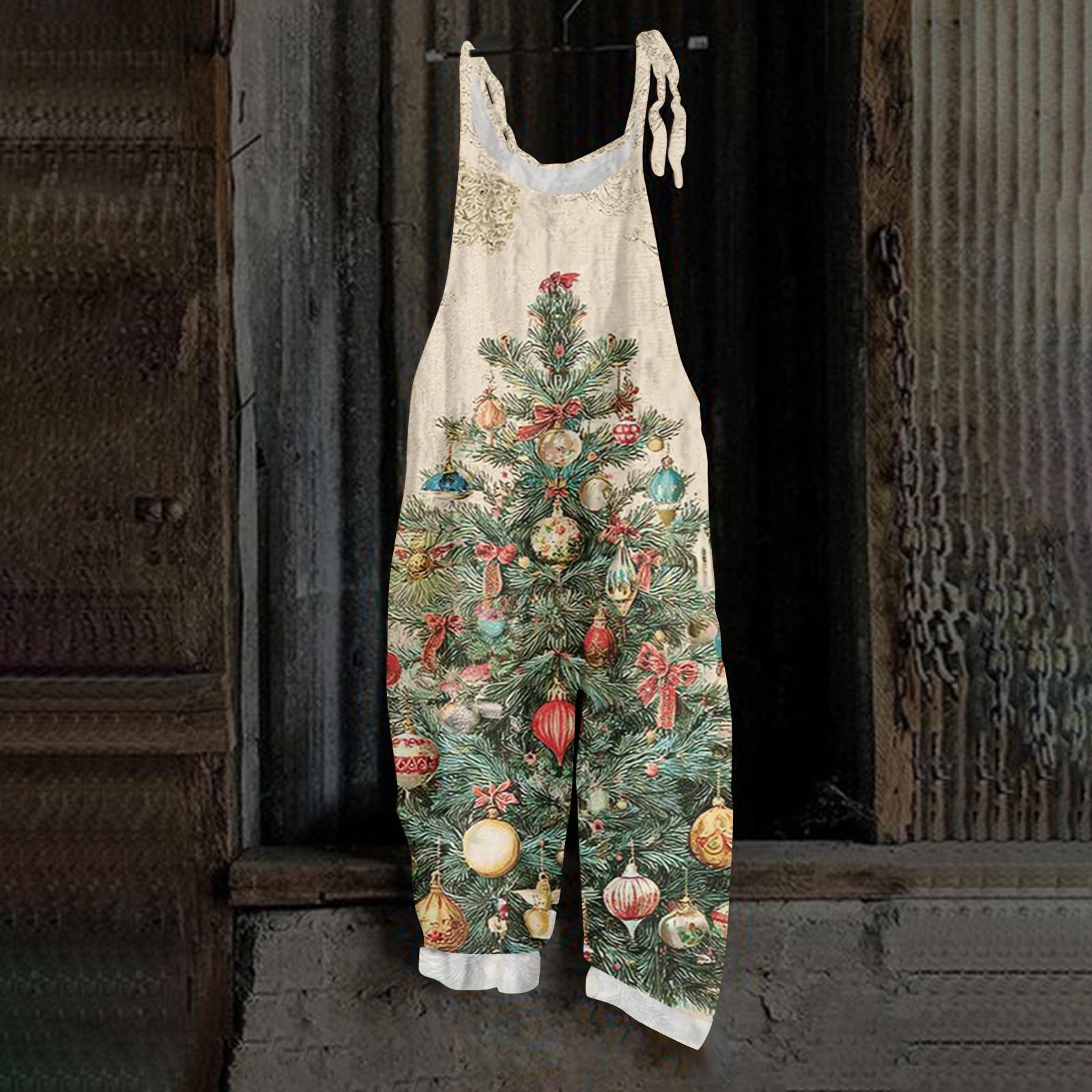 

Женский комбинезон с принтом Хэллоуина, повседневный свободный винтажный комбинезон из хлопка и льна XXL