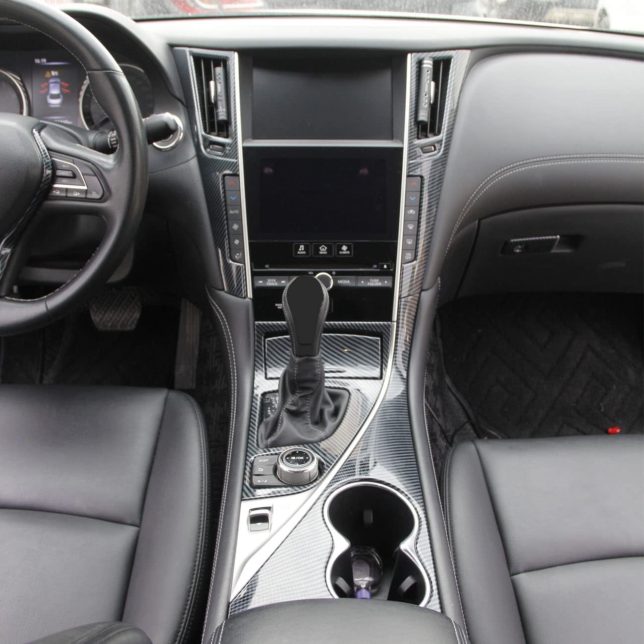 

Carbon Fiber Center Console Dashboard Air Vent Gear Cup Holder Panel Cover Trim for Infiniti Q50 Q60 2014-2024