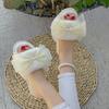 Casual Slippers Women Flat Low Heels Warm Plush Shoes for Women Solid Fur Butterfly Knot Pearl Slip On Winter Slides Plus Size