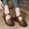 Reine Rindsleder Sommer Keilsandalen Hohl Schweinekäfig Schuhe Freizeit Sandalen Damen Vielseitig Dicksohlig Rutschfest Mutter Schuhe