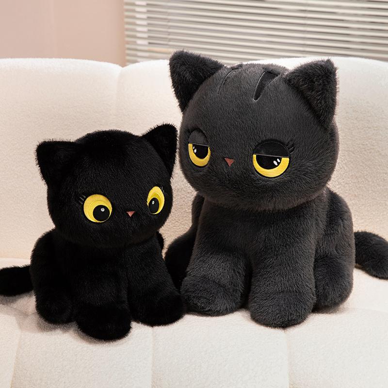 Black Cat Plush Pillow Soft Stuffed Sitting Cat Cushion Cute Cat Design Lovely Birthday Gift Idea for Cat Lovers
