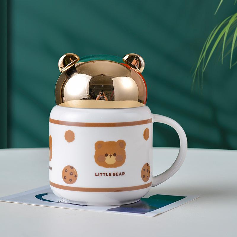 High Value J Mirror Chess Lattice Ceramic Cup Home Office Water Cup Coffee Cup Bear Mug Gift