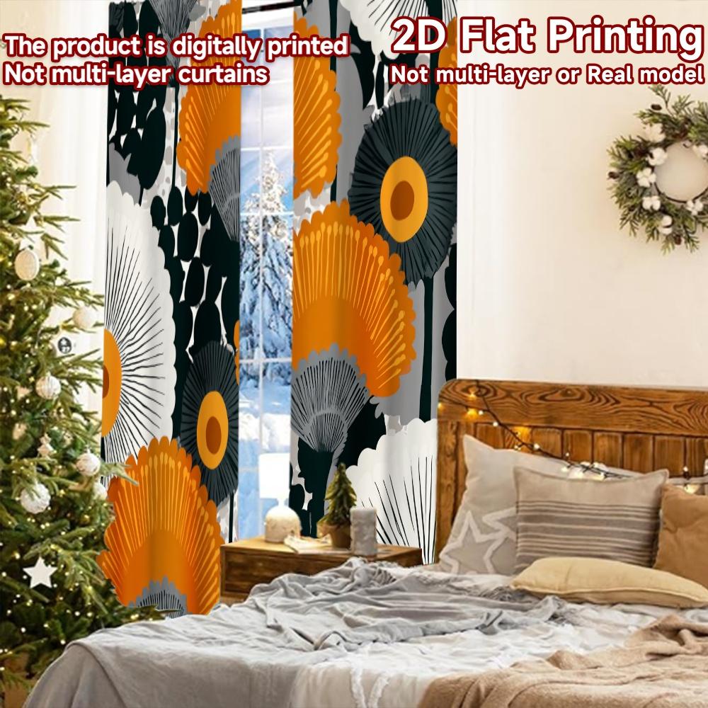 2pcs, 2D FLAT PRINTING Curtains (Without Rod) Geometric Flow(1) Holiday Halloween Christmas Printed Curtains Versatile Polyester