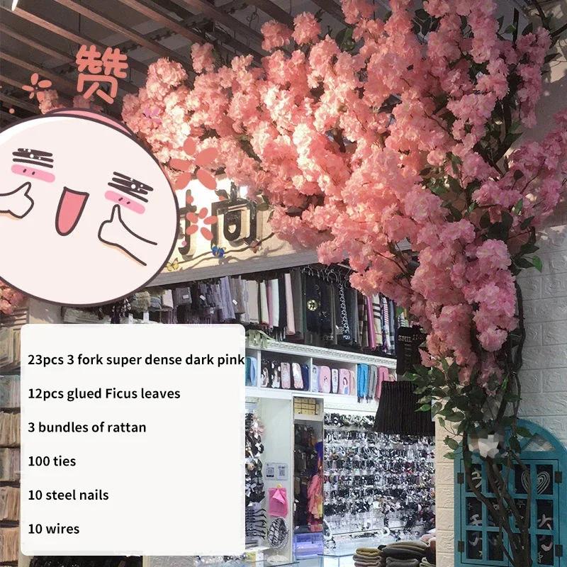 Artificial Cherry Tree Rattan Flower, Silk Wedding Background, Wall Decoration Flower, Home Decoration