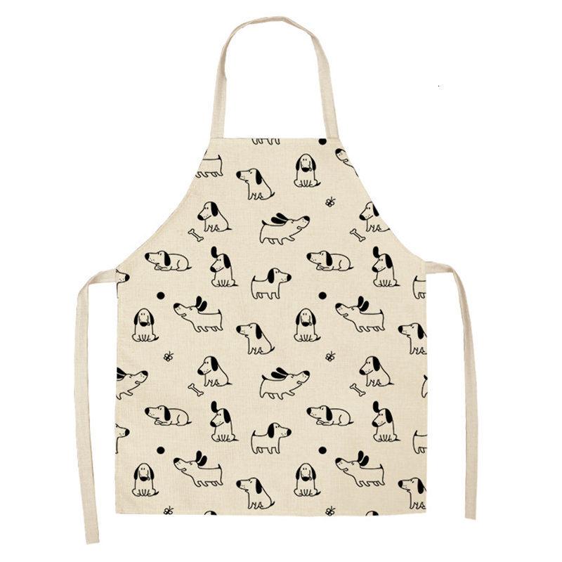 Bulldog Dachshund Pug Dog Kitchen Apron Printed Cotton Linen Women Bib Household Cooking Cleaning Tool