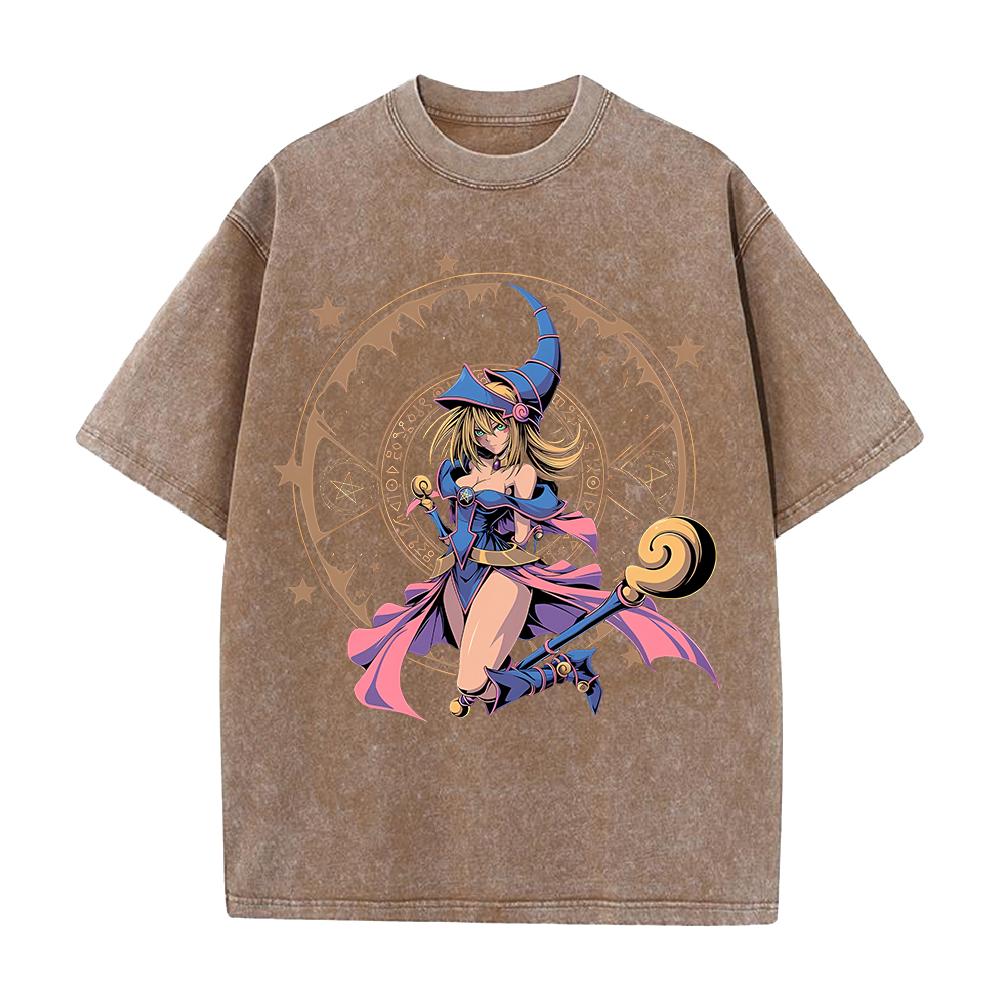 Harajuku Anime YuGiOh Tshirt Summer Short Sleeve Tee Shirt Dark Magician Girl Vintage Washed Cotton Tops Men Women Clothing