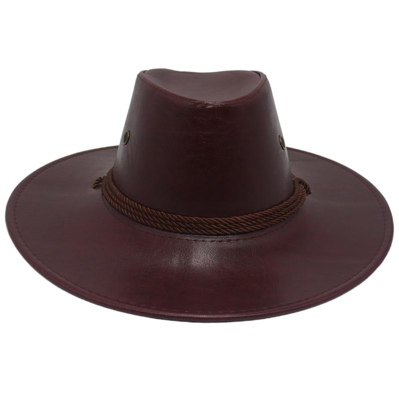 Western Cowboyhut Ethnischer Stil Outdoor Pferderennen Ritterhut Kunstleder Glänzend Große Krempe Zylinder Stylinghut