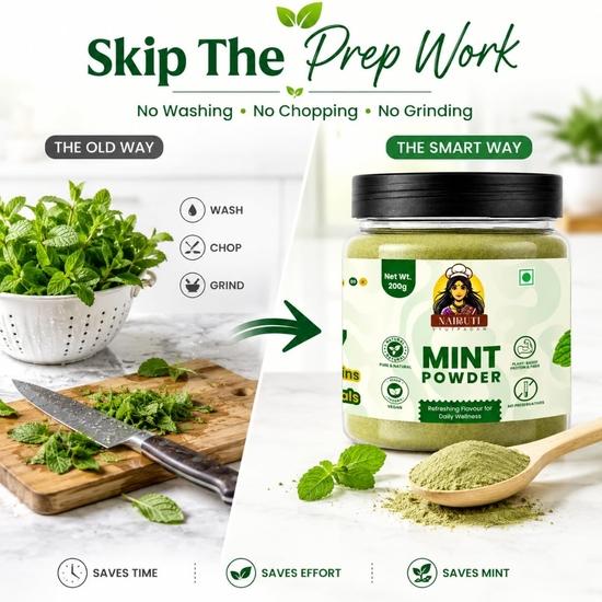 Nairuti Vyutpadan Mint Powder (Pudina Powder) 600g | Refreshing Aroma for Tea, Chutneys, Raita, Snacks, Digestive & Multi-Use Herb