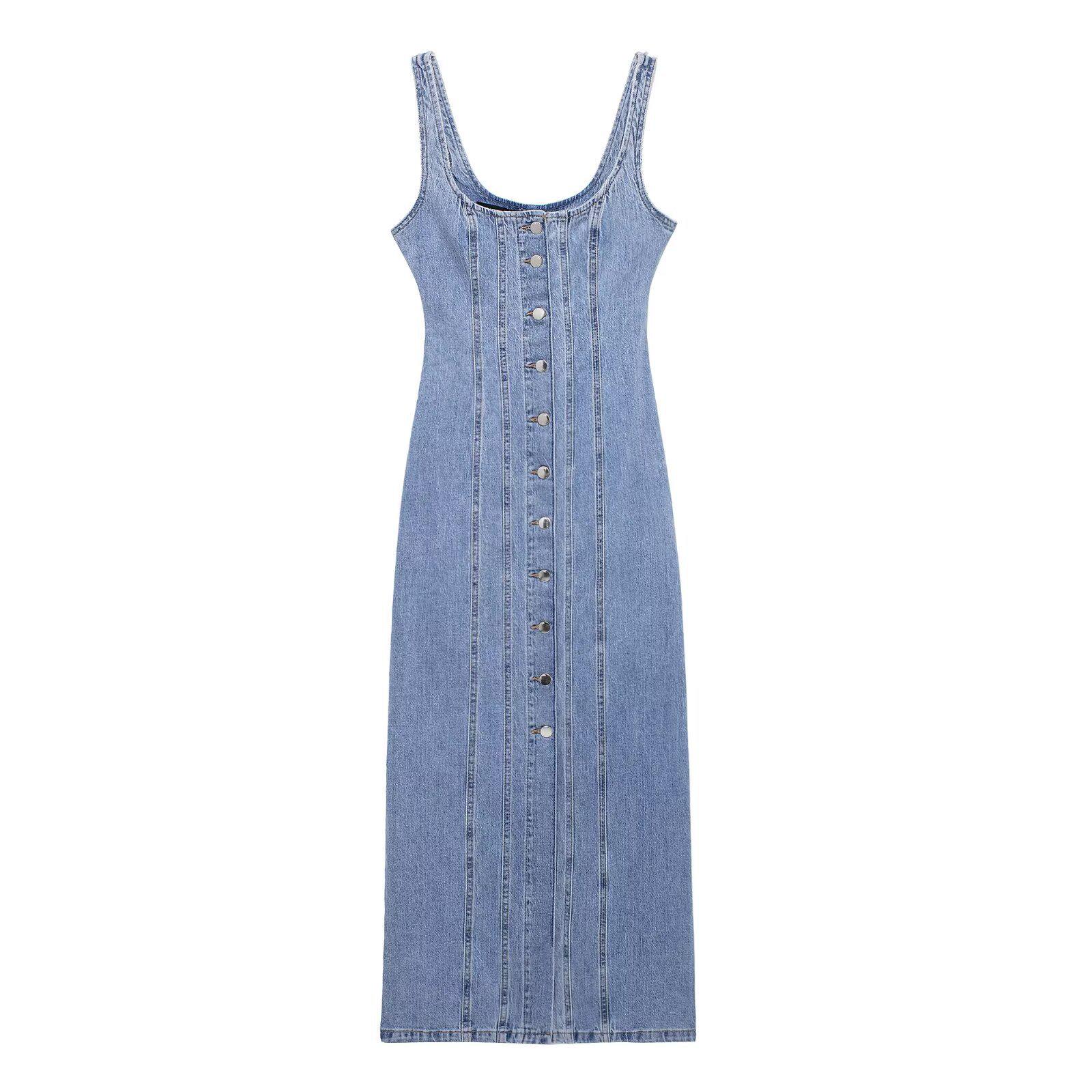 Women s Button-Up Midi Dress with Cinched Waist and Camisole Top, Southeast Asia-Inspired Style Extra Small