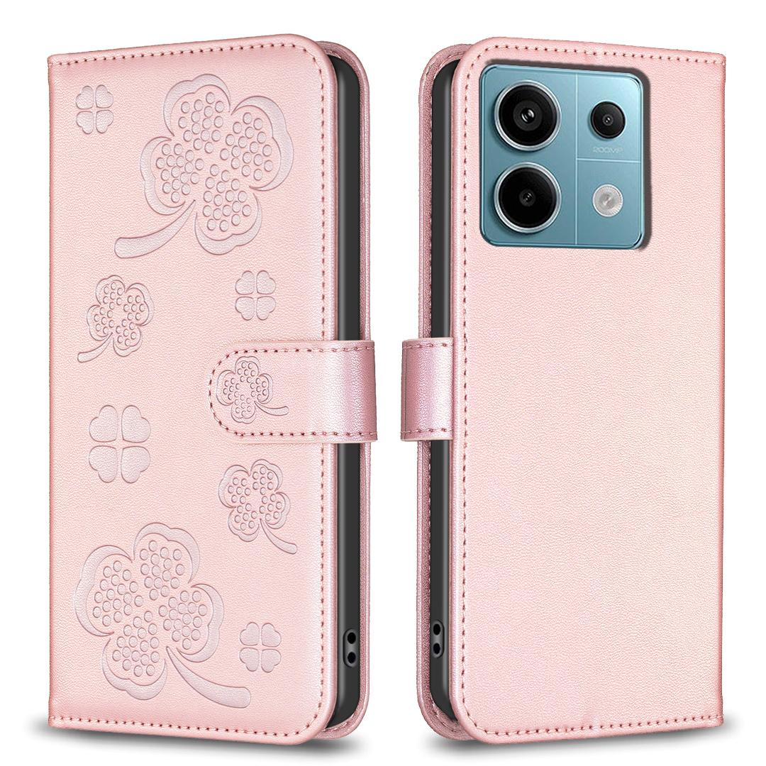 

For Xiaomi Redmi Note 13 Pro 5G/Poco X6 5G Leather Case Lucky Clover Pattern Protection Shell Phone Cover Pink
