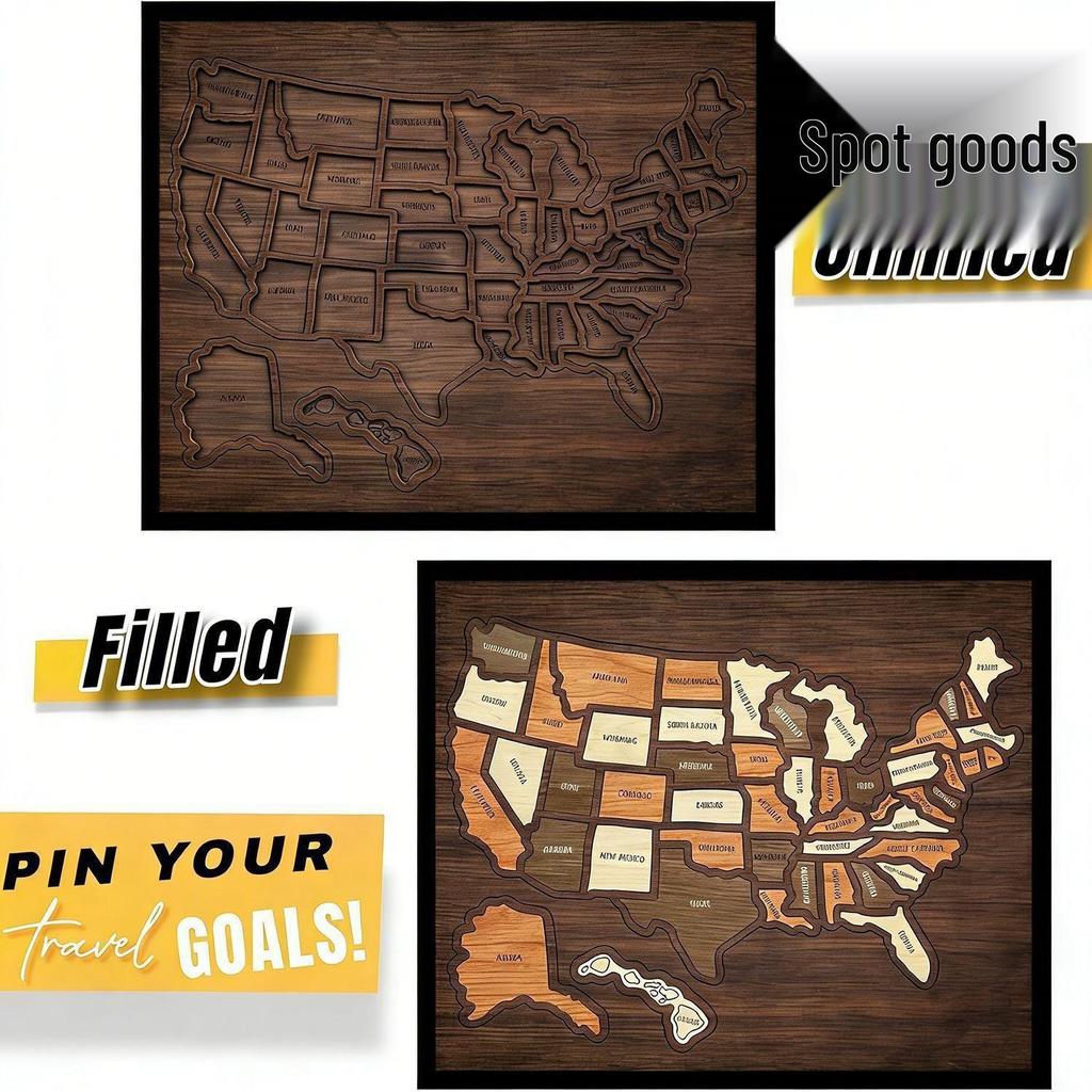 Decorative Framed Wooden USA Map Jigsaw Puzzle Wall Art