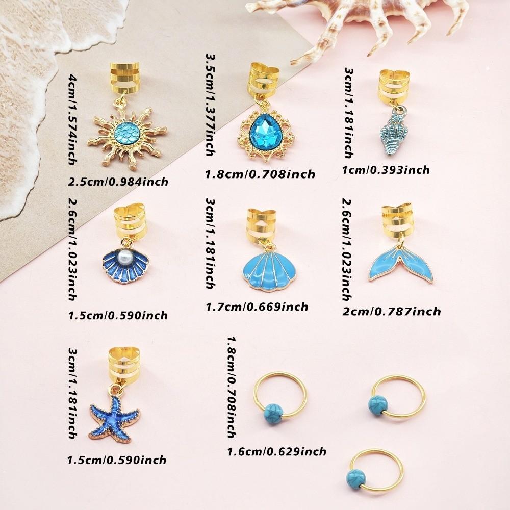 45Pcs Blue Dreadlocks Braid Hair Rings Baroque Hair Beads Set Loc Hair Jewelry
