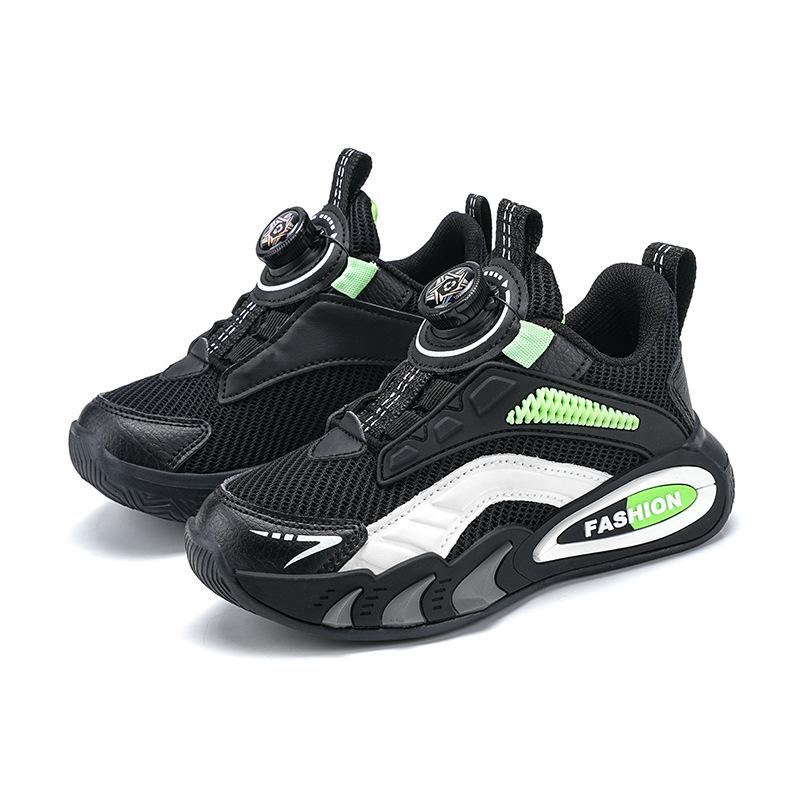 Boys' sports shoes 2025 autumn new rotating buckle leather waterproof children's basketball shoes boys casual running shoes