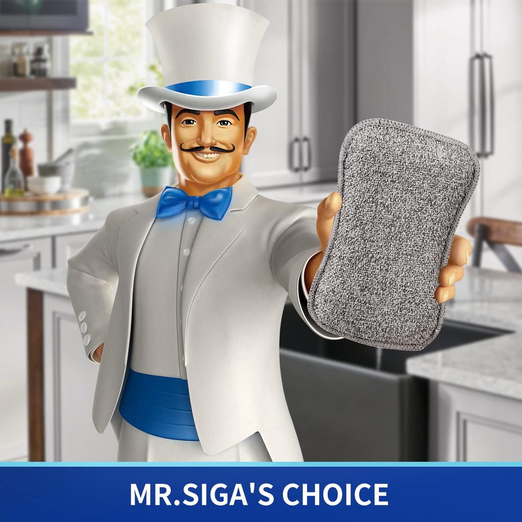 MR.SIGA Efficient Double-Sided Scrub Sponge (6-Pack) - Dishwashing Sponge - Non-Scratch Kitchen Sponge