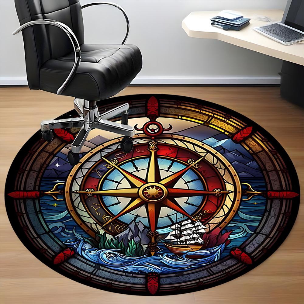 1ks Mořský kompas Kancelářský kulatý koberec, Pod kancelářské židle Ložnice Obývací pokoj Domácí dekorace, Dekorace místnosti