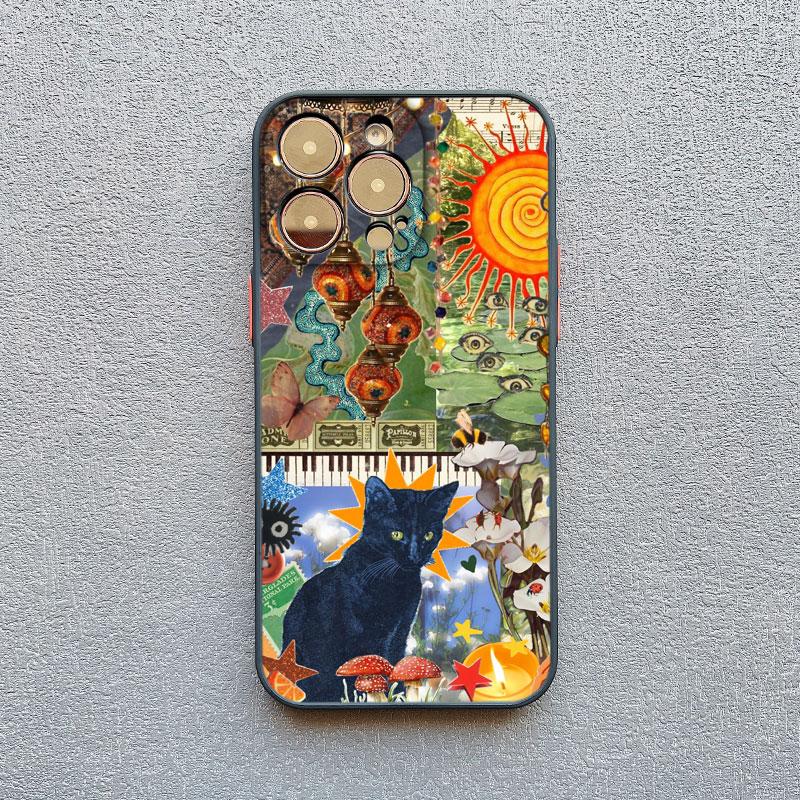 Artistic Image Stitching Black Cat Phone Case For iPhone 14 13 12 Mini 11 Pro Max 16 15 Pro Max Plus XS XR X 7 8 SE2 Back Covers
