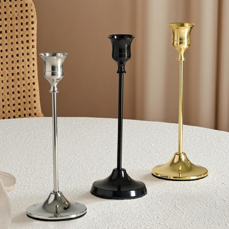 3Pcs Set of Elegant Candle Holders in Electroplated Aluminum Features Different Height for Versatiled Display