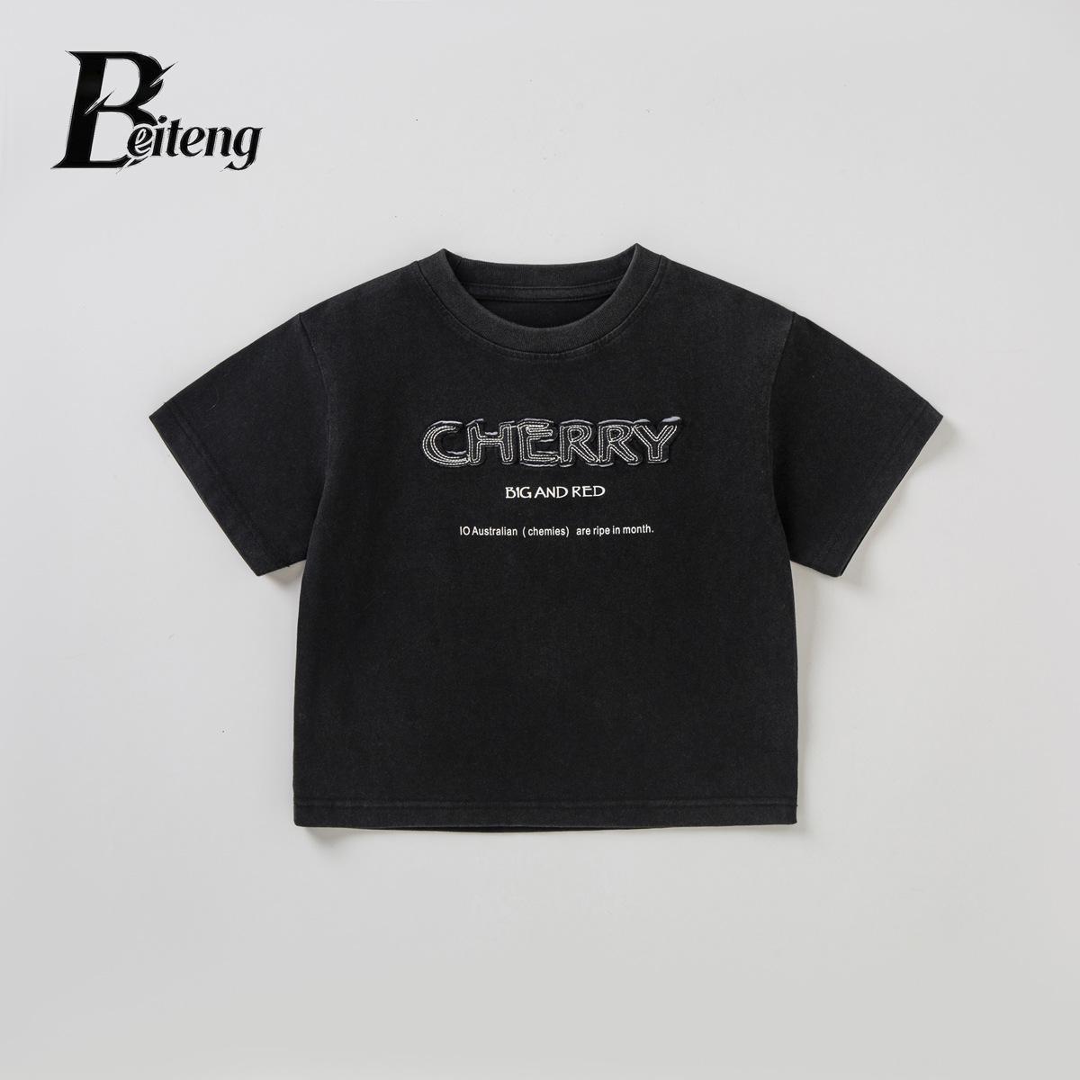 Beiteng Boys’ Korean Style Pure Cotton Summer T-shirt 150 cm чёрный