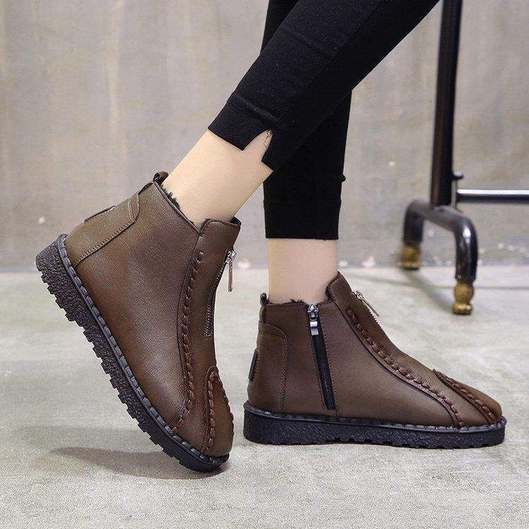 Fleece thickened Martin boots women s 2025 autumn and winter new snow boots versatile flat-bottomed cotton boots non-slip soft-soled short boots 35