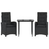 Vidaxl 3-Cz. Garden Furniture Set With Cushions, Black, PE Rattan