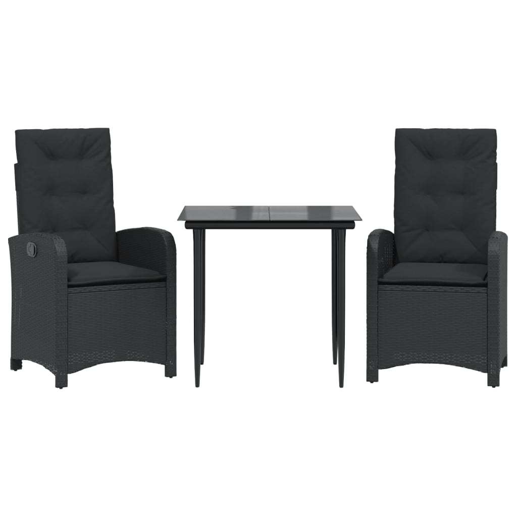 Vidaxl 3-Cz. Garden Furniture Set With Cushions, Black, PE Rattan