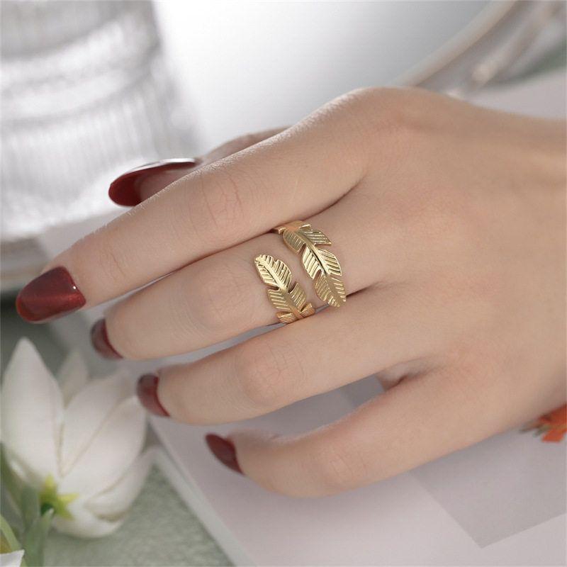 Fashion Fashion Feather Ring Open Titanium Steel Ring Angel Wings Hip Hop Style Stainless Steel Ring Ornament